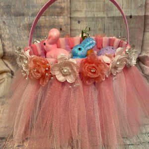 Handmade Tule Easter Basket with Embellished Decor